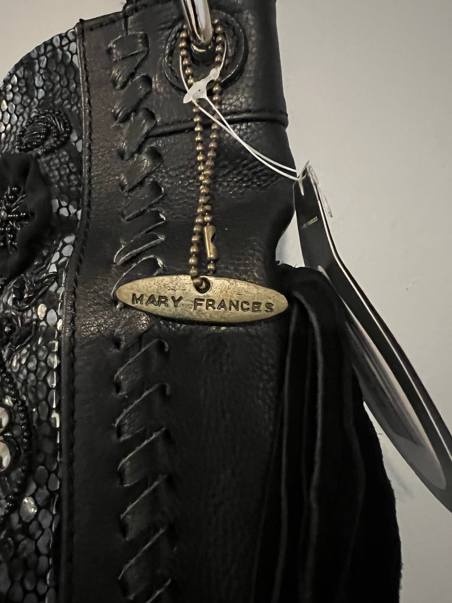 New with Tags Mary Frances Black Tote Shoulder Bag “Leather and Lace”