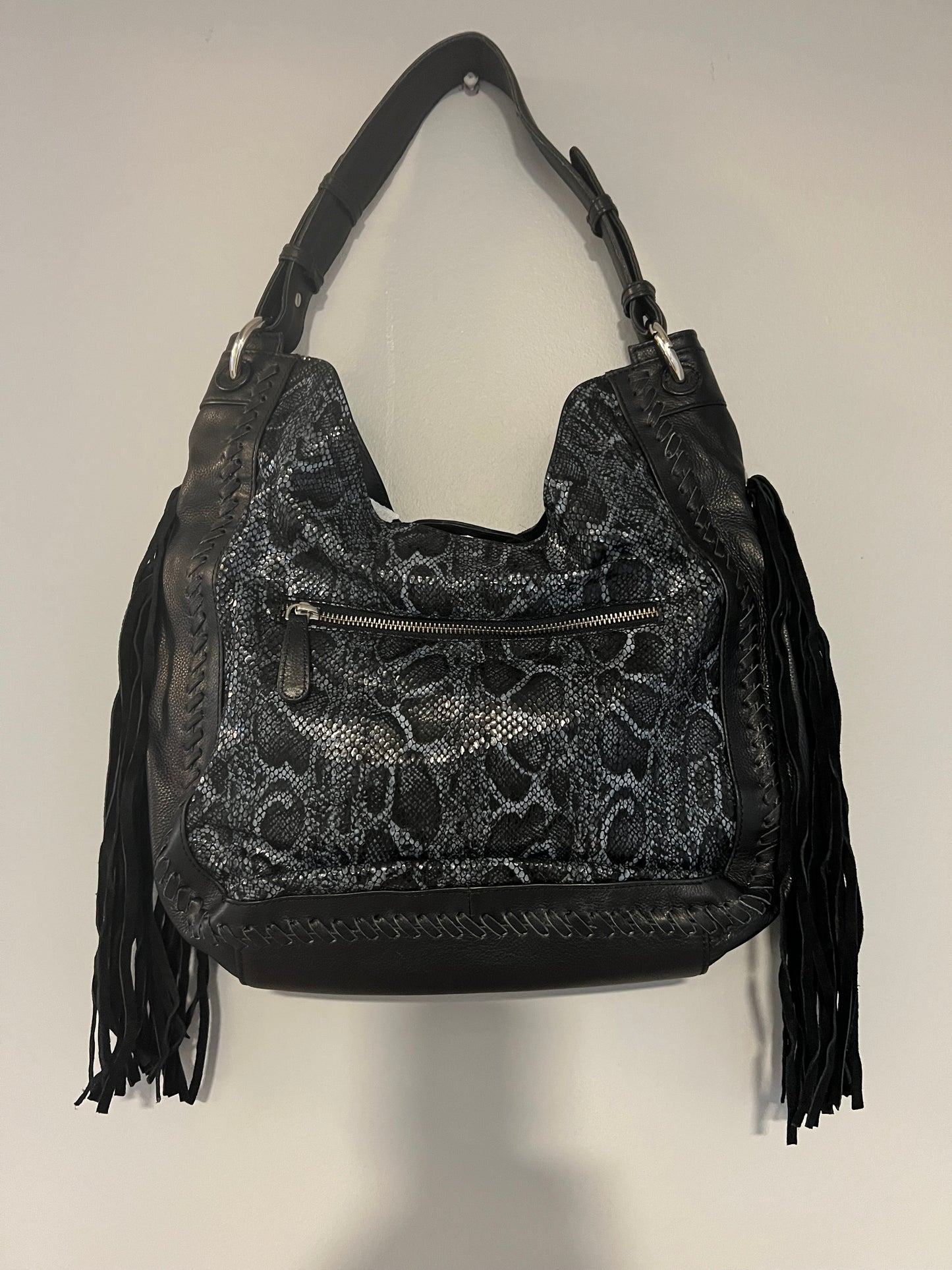 New with Tags Mary Frances Black Tote Shoulder Bag “Leather and Lace”