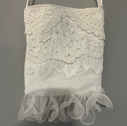 Elegant handmade white lace wedding bag