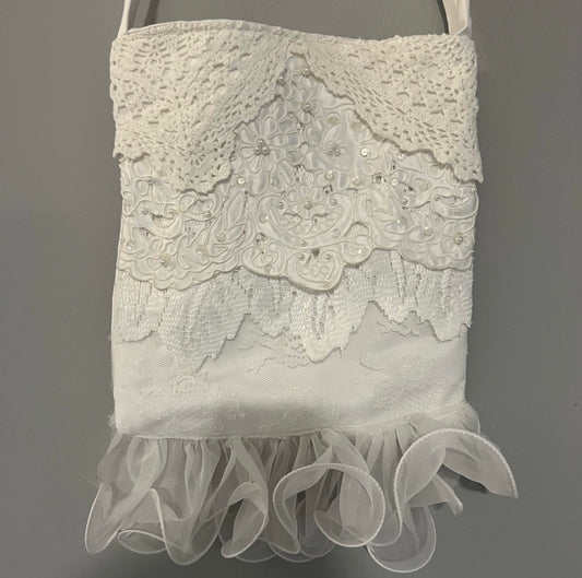 Elegant handmade white lace wedding bag