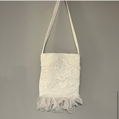 Elegant handmade white lace wedding bag