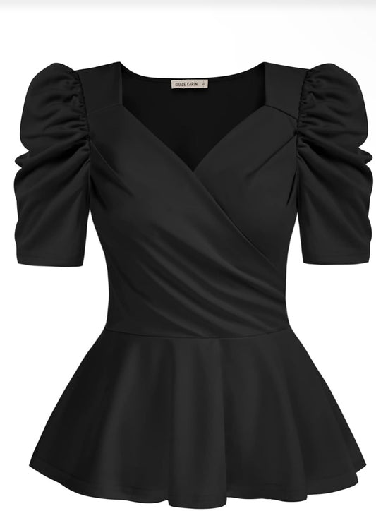 NWT Small Grace Karin Black Peplum Top