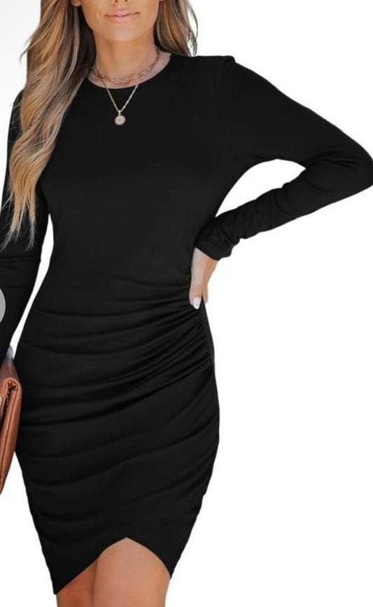 NWOT Elegant Black Ribbed Long Sleeve Bodycon Dress Size Medium